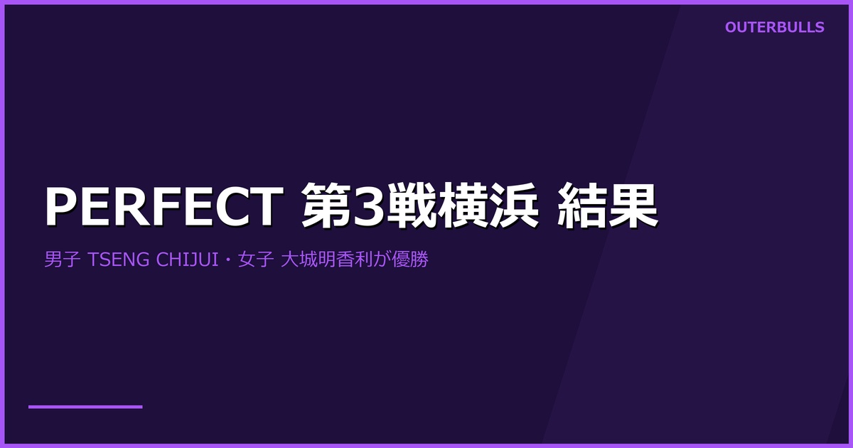 PERFECT 第3戦横浜 結果｜男子 TSENG CHIJUI、女子 大城明香利が優勝
